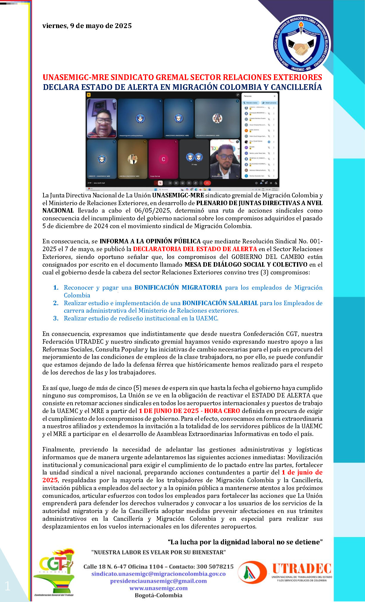 COMUNICADO DECLARACIÓN DE ESTADO DE ALERTA EN MIGRACIÓN COLOMBIA Y CANCILLERÍA